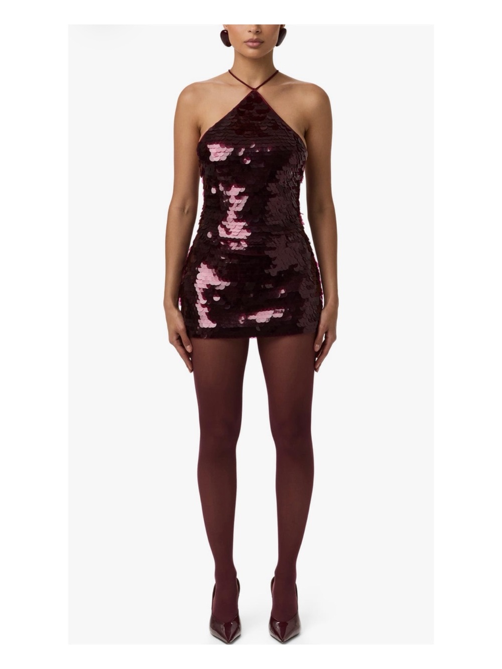 Naked wardrobe burgundy sequin two piece set